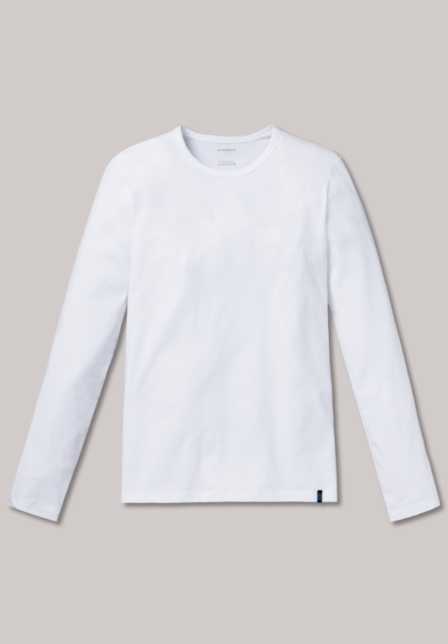 Schiesser 95/5 t-shirt lange mouw, ronde hals in wit en zwart