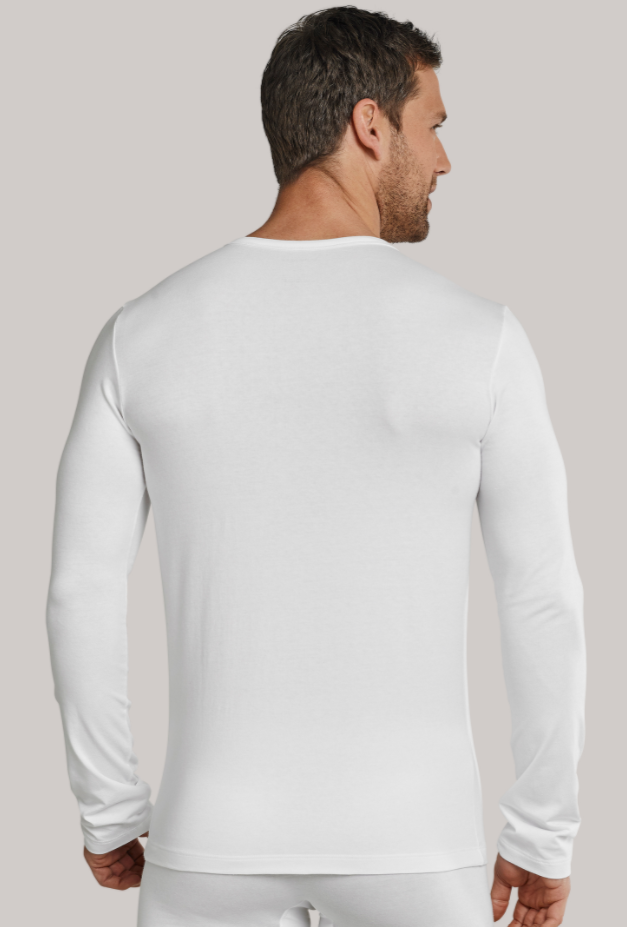Schiesser 95/5 t-shirt lange mouw, ronde hals in wit en zwart