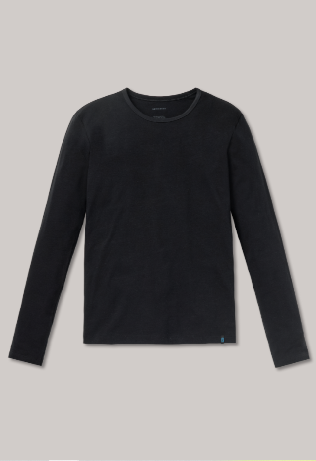 Schiesser 95/5 t-shirt lange mouw, ronde hals in wit en zwart