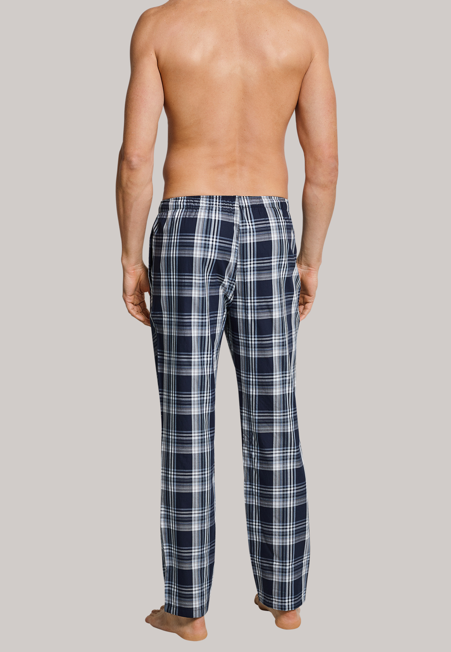 Schiesser loungebroek ruitmotief donkerblauw, lichtblauw en wit Mix & Relax